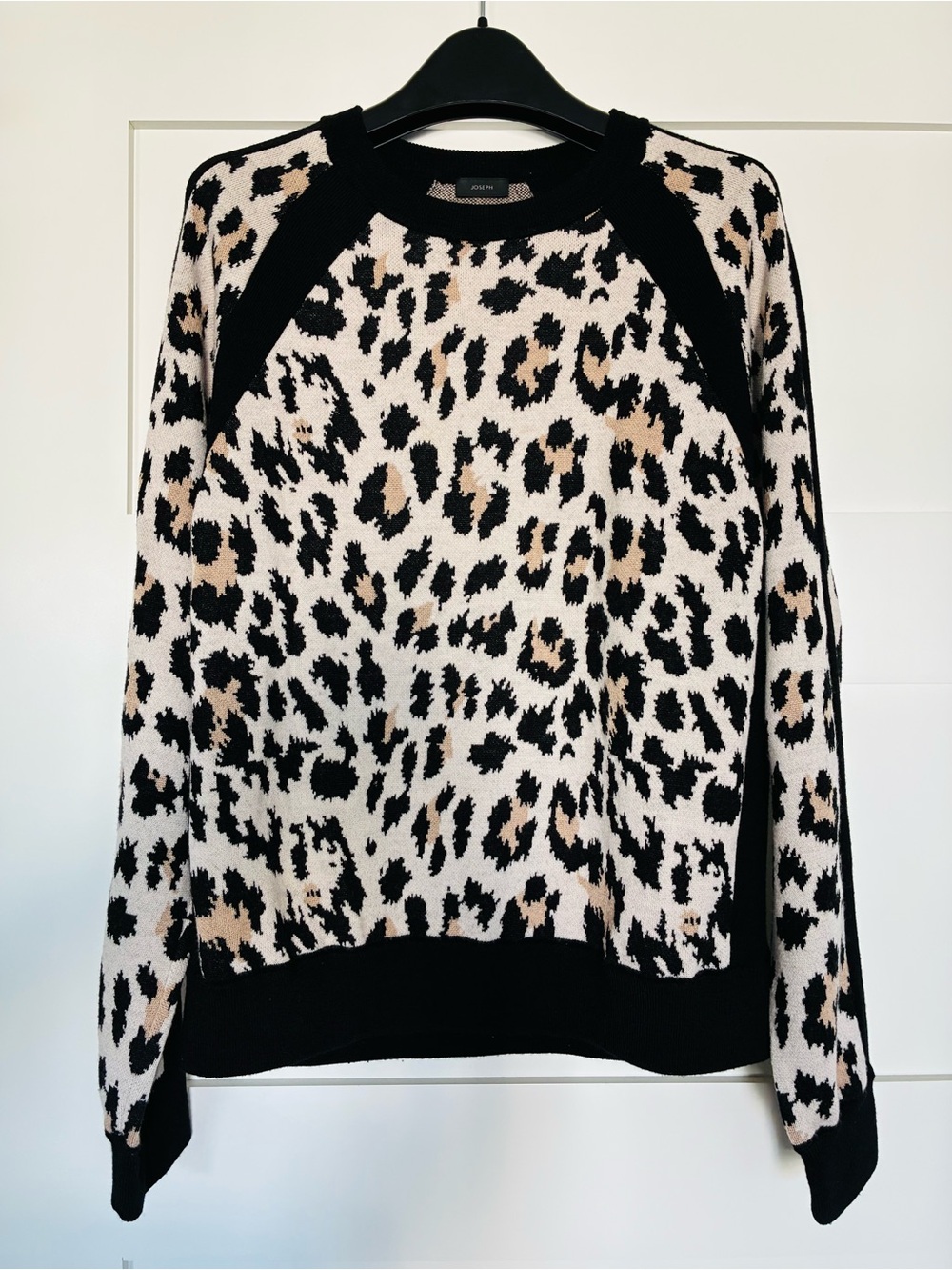 JOSEPH XS Leopard Print Colorblock Black Panel Wool Blend Sweater
